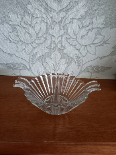Small Vintage 30's Art Deco Clear Glass Double Salt Pepper Trinket Dish