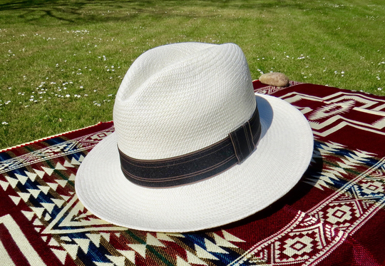 straw Hat Handwoven in Ecuador, Genuine Panama Classic White Unisex Hat, Black & Brown Band