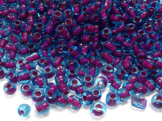 Glass Seed Round Beads Size 8/0, Transparent Blue Fuchsia Lined Bead, Tiny Beads, Embroidery Jewelry Supplies, 3mm | Ø 0.9mm - 890Pcs/20G