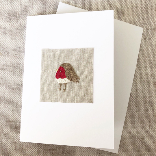 Hand Embroidered Robin Christmas Card, Greetings Seasonal Card