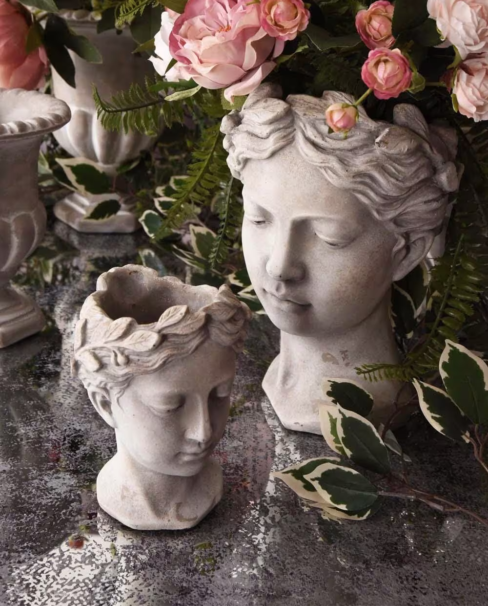 Goddess Head Planter - Female Bust Plant Pot Stone Effect Cement Lady Woman Face Small To Large