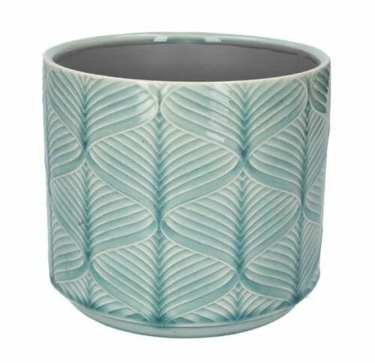 Light Blue Wave Glazed Ceramic House Plant Pot Cover, Geometric Design, Indoor Succulent Planter - 4 Sizes