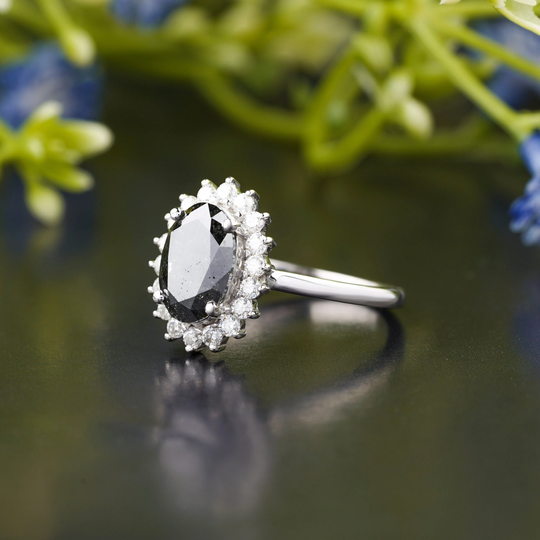 1.70Ctw Salt & Pepper Oval Cut Engagement Ring, Sterling Silver Halo Wedding Art Deco Solitaire Diamond Ring