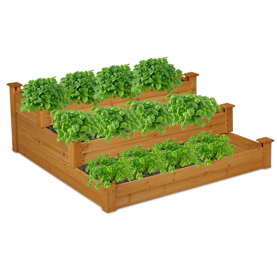 Raised Planter Bed 3 Tiers, Tiered Plant Bed HxWxD 46x122x122 cm, Fir Wood, Garden Grower, Natural Brown - Relaxdays