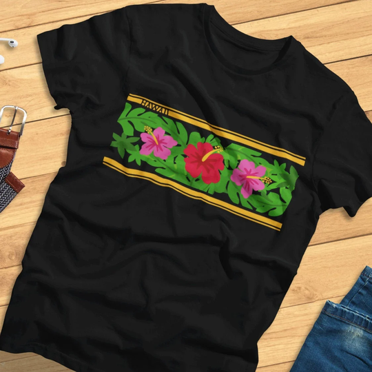 Hawaii - Traditional Hibiscus Flower Stripe Hawaiian Islands, Vacation, Summer T-Shirt