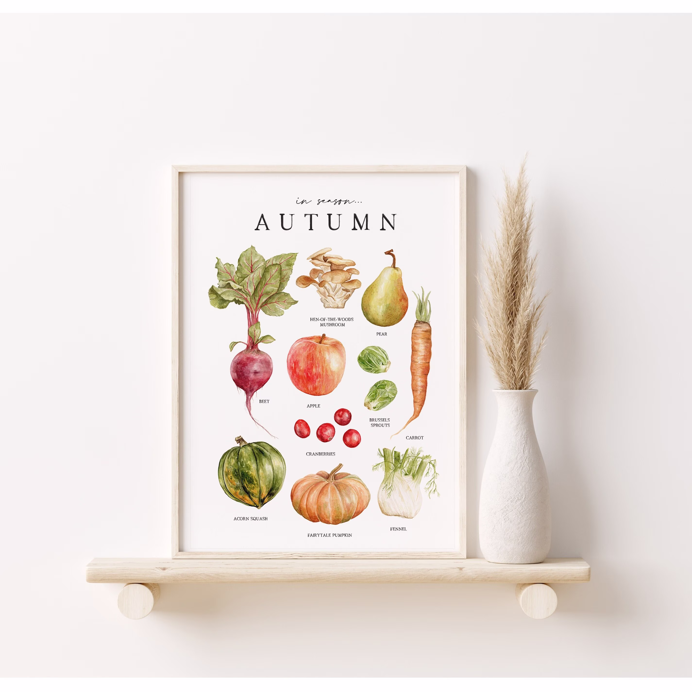 In Season Autumn | Local Seasonal Produce Chart Fall Wall Art Food Watercolor Print Montessori Homeschool Nature