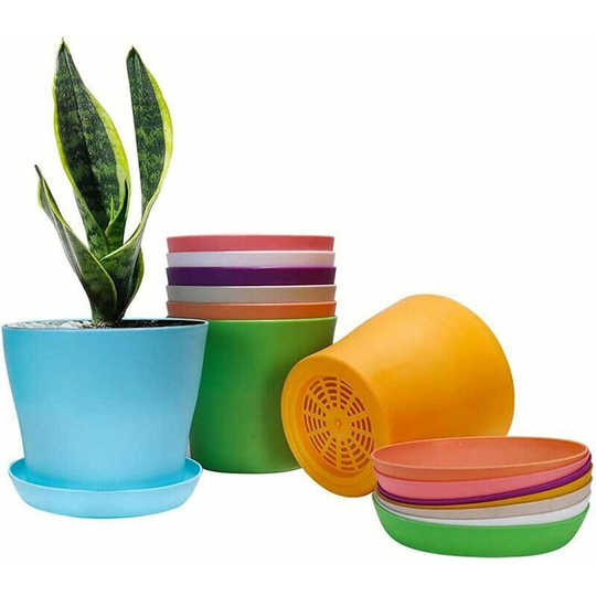 Pack Colorful Plastic Flower Pots with Drip Trays, Saucers, Cups, Convenient Flower Seedling Cups, Nursery Flower Pots for Indoor and Outdoor