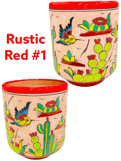Rustic Cylinder Humming Bird Cactus Or Butterfly Talavera Planter Indoor Outdoor Flower Pot
