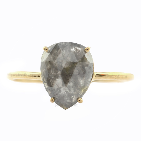 Unique Vintage Salt & Pepper Diamond Engagement Ring in 14K Solid Yellow Gold Anniversary Boho Handmade Promise Mother's Day Gift
