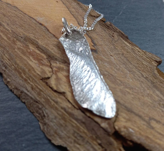 Silver Sycamore Seed Pendant, Real Silver Sycamore, Single Helicopter Wing, Recycled Silver, Handmade in Uk, Gift For Nature Lover
