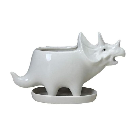 Succulent Plant Pots Dinosaur Planter Holder With Ceramic Tray Cute Triceratops Animal White Cactus Flower Outdoor Flower Pot