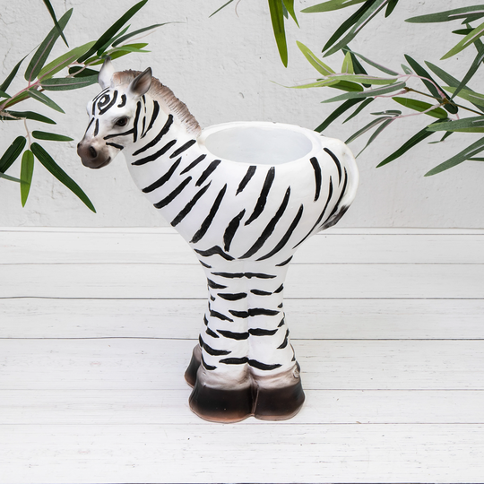 Large Zebra Tall Flower Planter - Novelty Ornament Indoor Animal Plant Pot Gift
