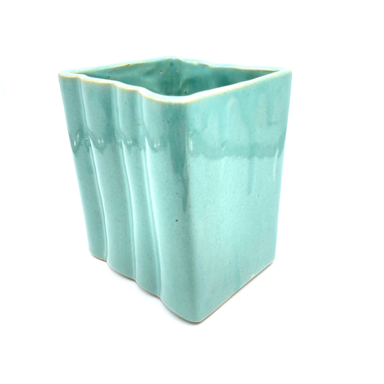 Vintage - Square Rippled Mint Green Drip Glaze Signed 312 On The Underside