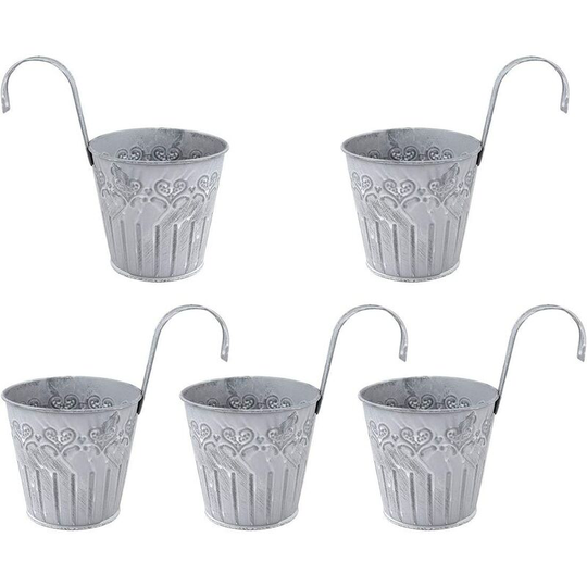 5PC Old Metal Iron Flower Pot Buckets Vintage Artificial Printing Potted Plants Flower Pots Succluents Crafts Bucket Holder with Hooks Soekavia