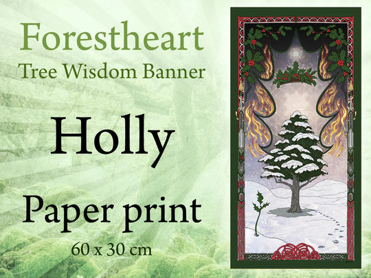 Holly Tree, Tree Of Life, Wisdom Banner, 60 X 30 cm, Eco-Friendly, High-Quality Art Print, Pagan, Celtic, Druid Ogham