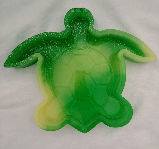 Resin Ash Tray/Trinket Holder/Soap Dish/Change Holder/Handmade Sea Turtle Made With Mica Powder Colored Resin in Greens & Yellows