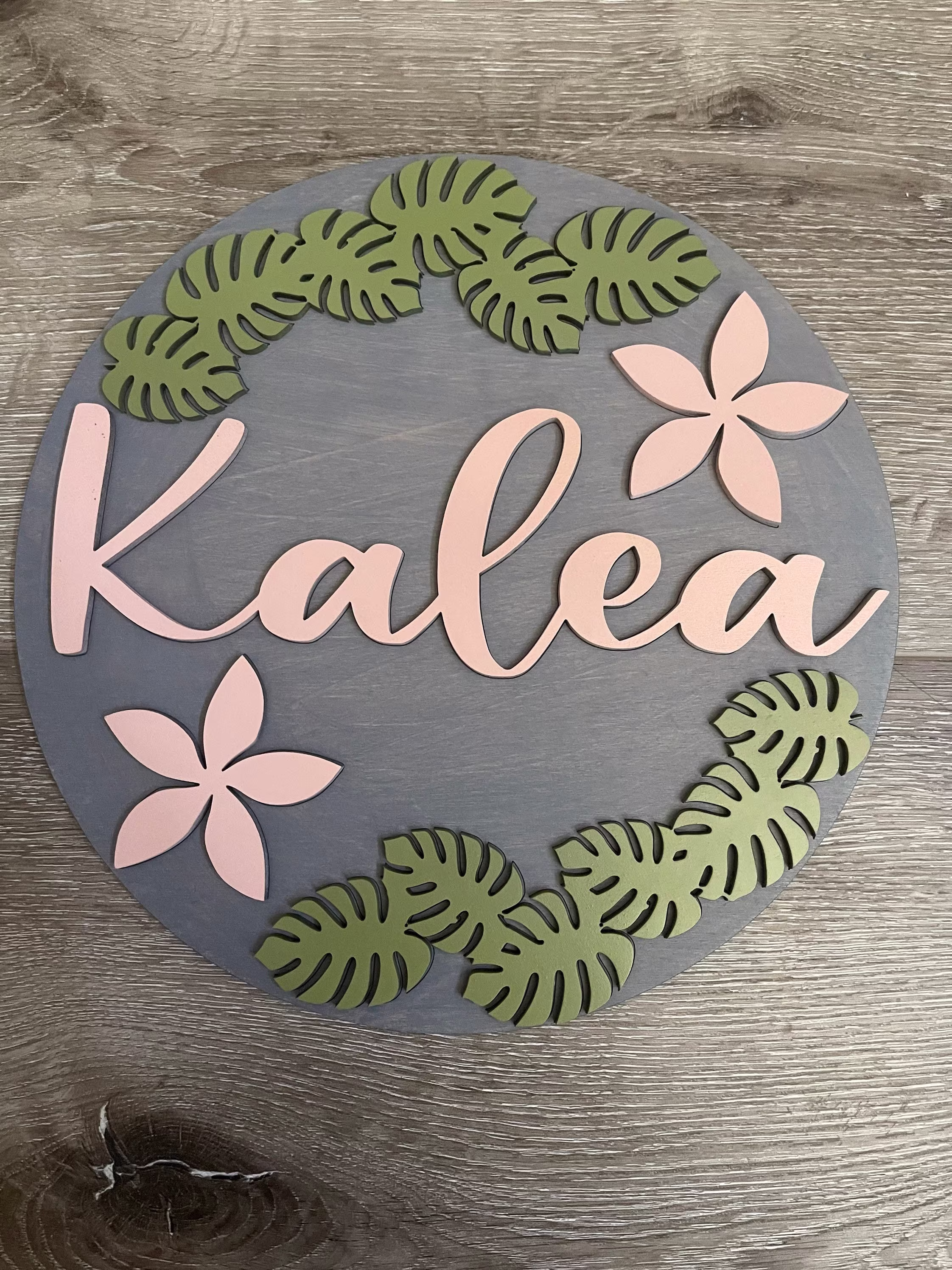 Customized Hibiscus & Monstera Wooden Sign