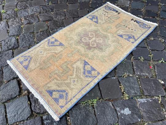 Handmade Turkish Rug, Small Organic Rug Carpet, Bath Rugs, Boho Decor, Doormats Vintage 47 X 90 cm = 1, 54 2, 95 Ft
