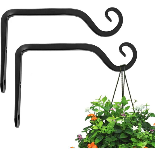 2 Packs 6In Wall Hook Hanging Plant Bracket, Hanging Plant Hook , Decorative Plant Hanger (Black)