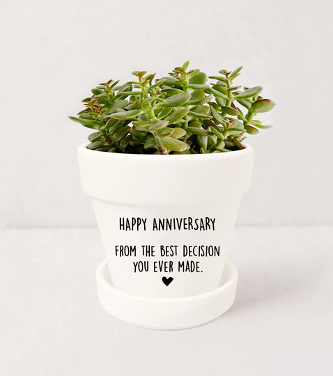 Happy Anniversary Planter | Funny Pots For Plants Gifts Her Indoor Plant Pot with Saucer Not Included | White