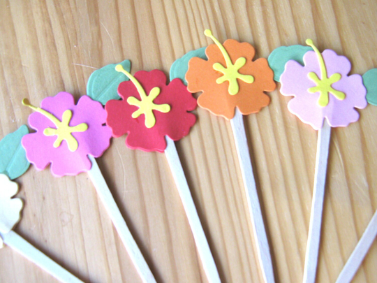 Tropical Hibiscus Cupcake Picks, Hawaii Wedding