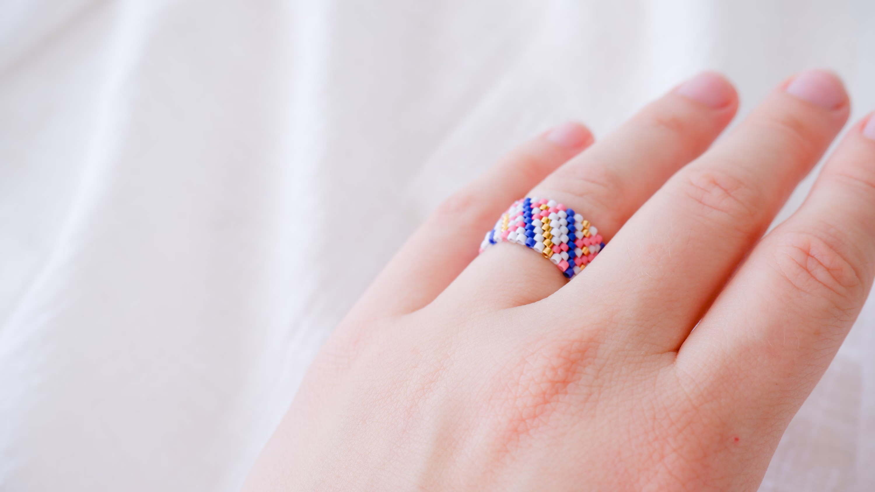 Beaded Wide Band Ring Seed Bead Unique For Women Beads Unusual Handmade Flexible Boho Colored