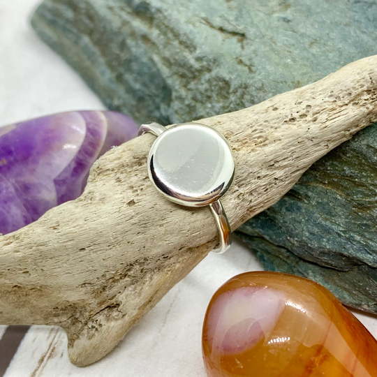 Organic Molten Silver Pebble Ring. Sterling Melted 2G Nugget. Hammered 925 High Shine Disc Minimalist Jewellery