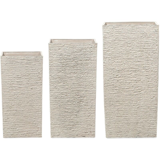Beliani - Set of 3 Flower Planters Tall Stone Gardening Pots Indoor Outdoor Beige Gaza - Beige