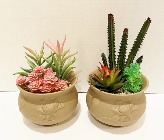 Faux Succulent Arrangement in Embossed Sandstone