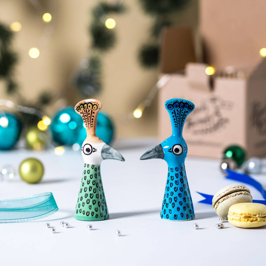 Handmade Ceramic Peacock Salt And Pepper Shakers