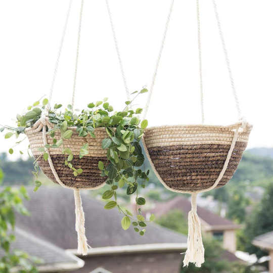 Natural Corn Skin Plant Hanger Set Of Two