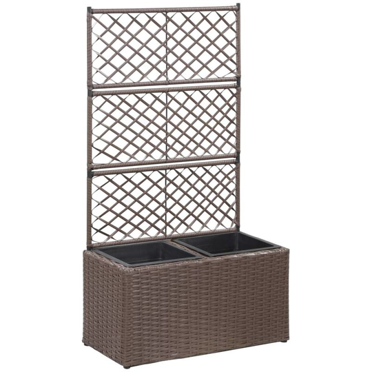 Trellis Raised Bed with 2 Pots 58x30x107 cm Poly Rattan Brown