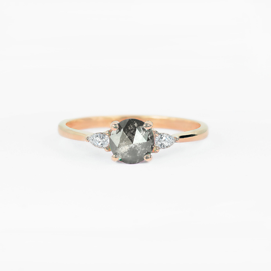 Salt & Pepper Diamond Ring | Rose Gold Engagement & Pear Dainty