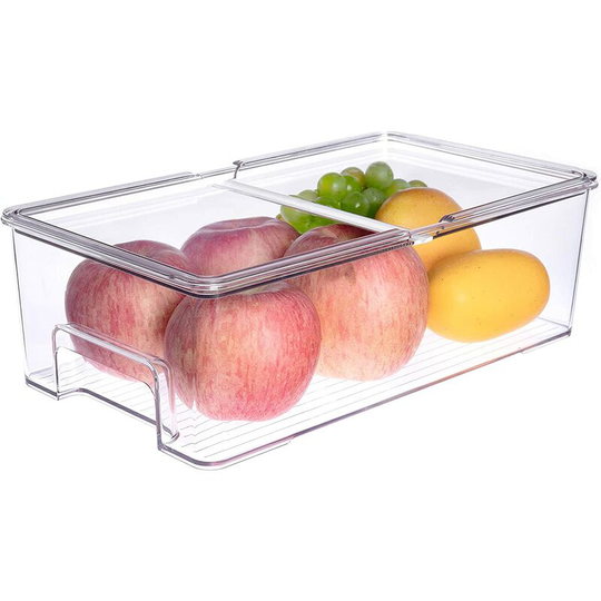 Vegetable Refrigerator Organizer Food Bins with lids Large Stackable Fridge Clear Organizers Kitchen Cabinet Organizer for Freezer, Kitchen,