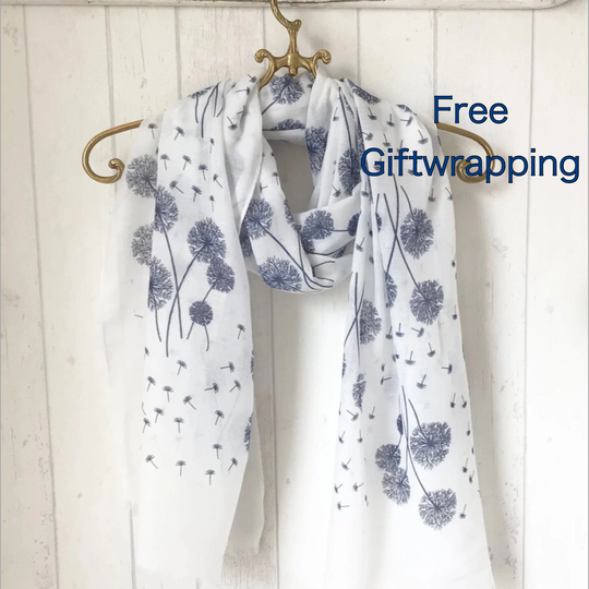 White Dandelions Scarf/Blue White Dandelion Scarf Dandelions Gift New Season Festival Boho