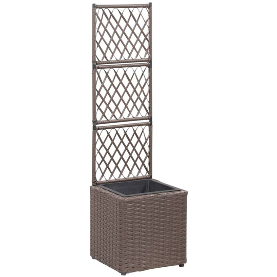 Trellis Raised Bed with 1 Pot 30x30x107 cm Poly Rattan Brown