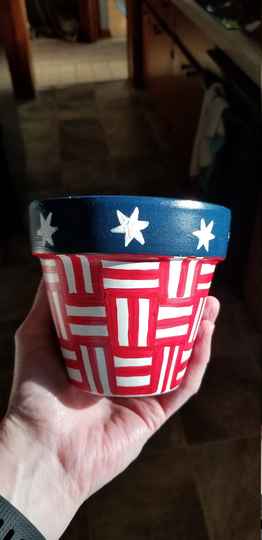 Hand Painted Terra Cotta Planter Pot; Americana Collection - Nsv; Quilt