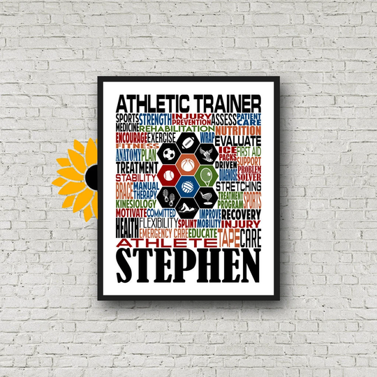Personalized Athletic Trainer Poster, Typography, Gift For Trainer, Sports Medicine Kinesiology Physiology