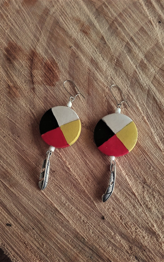Medicine Wheel Earrings - Feather Ref Bo 1 Mw5