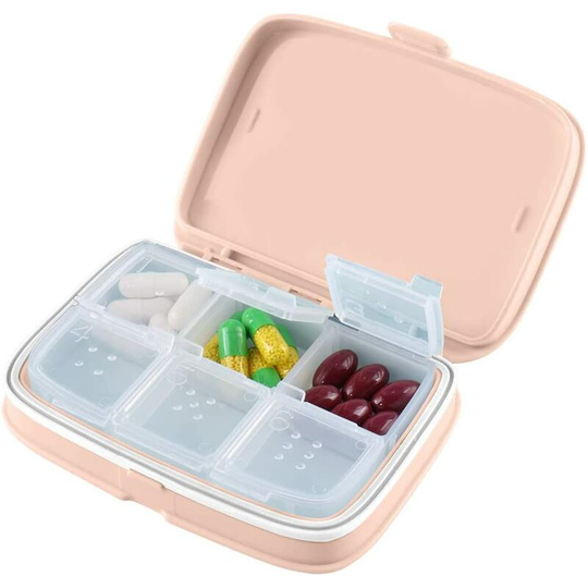 Perle Rare - Portable Daily Pill Organizer Removable Compartments, 6 Compartments Pocket Pill Box For Daily Travel Medicine