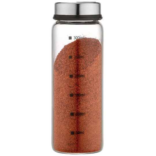 4 kinds of discharging hole rotating type glass seasoning jar with scale, 300ml