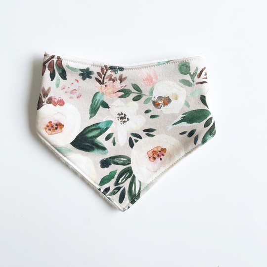 Organic Cotton Knit Drool Bib - Florista Gray With Soft Minky Backing
