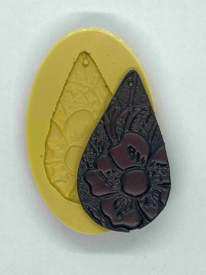 Leather-Tooled Hibiscus Flower Teardrop Earring Flexible Mold