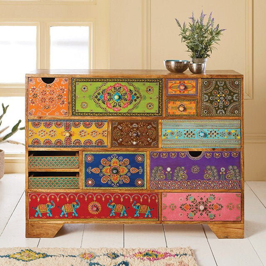 14 - Drawer Cabinet, Hand Painted. Sandalaka