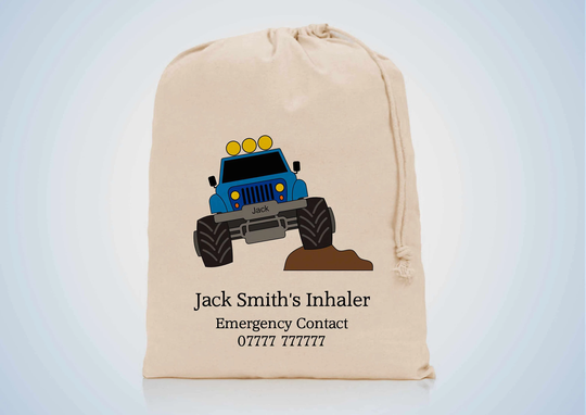 Personalised Monster Truck Inhaler Medicine Bag