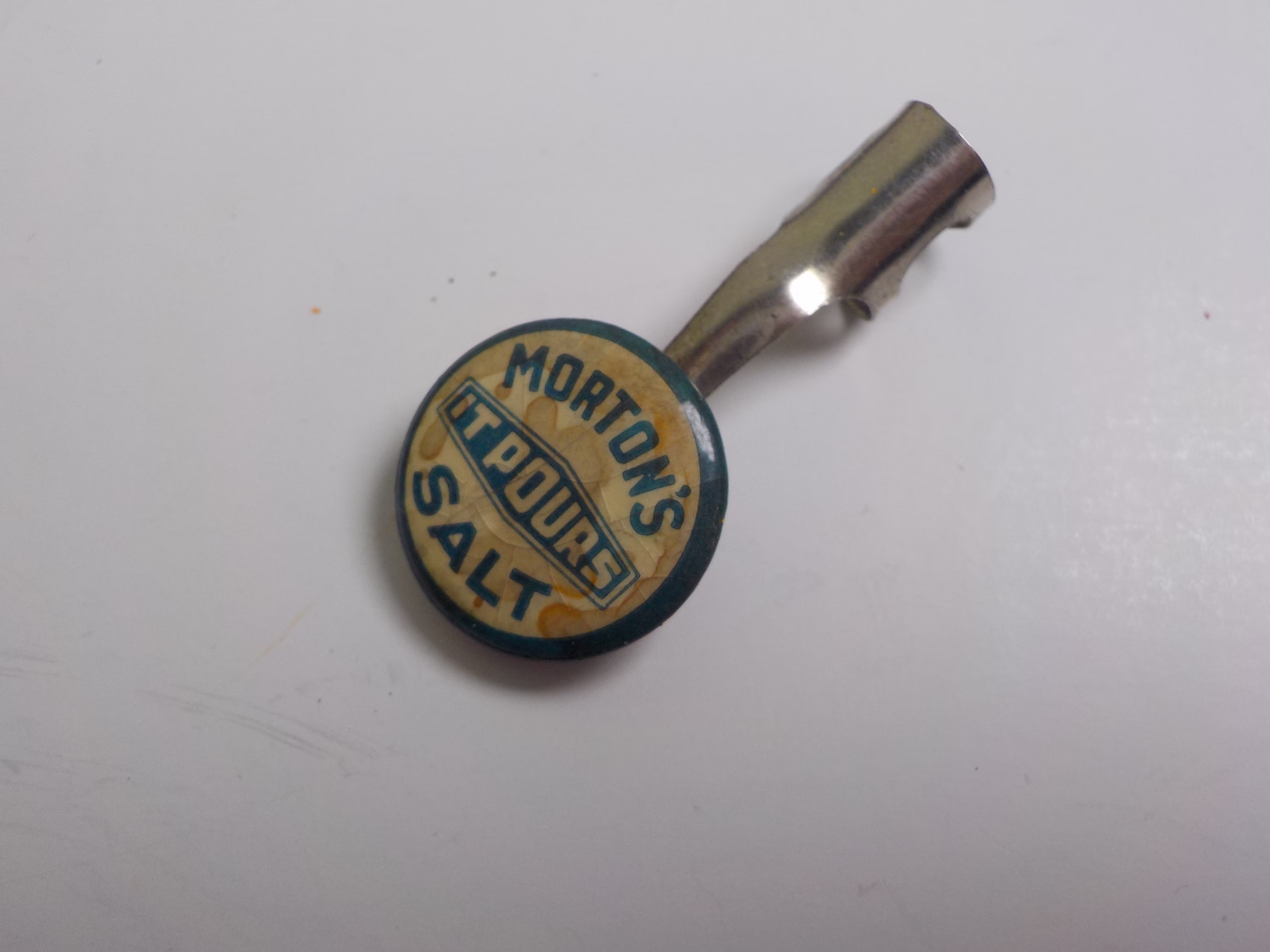 Antique Morton Salt Advertising Pencil Clip Or Topper Button Dr12