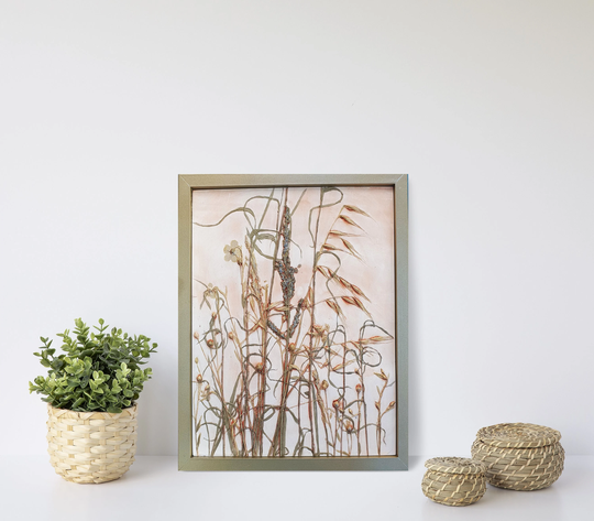 Framed Countryside Grass Plaster Cast Tile, Trendy Wall Art, Boho Decor, Art Decor For Kitchen, Golden & White