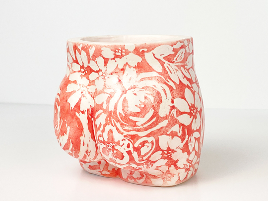 Hand-Painted Bum Pot, Unique Christmas Present, Floral Planter, Bright, Colourful Gift, Booty Vase, Decoration