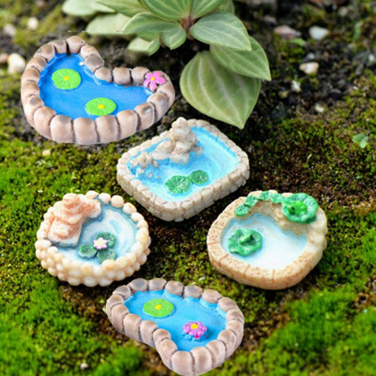 5 Pieces Miniature Fairy Garden Ornaments Kit, Fairy Garden Miniature Pond, Miniature Garden Accessories for Plant Pot, Micro Landscape Decoration (5