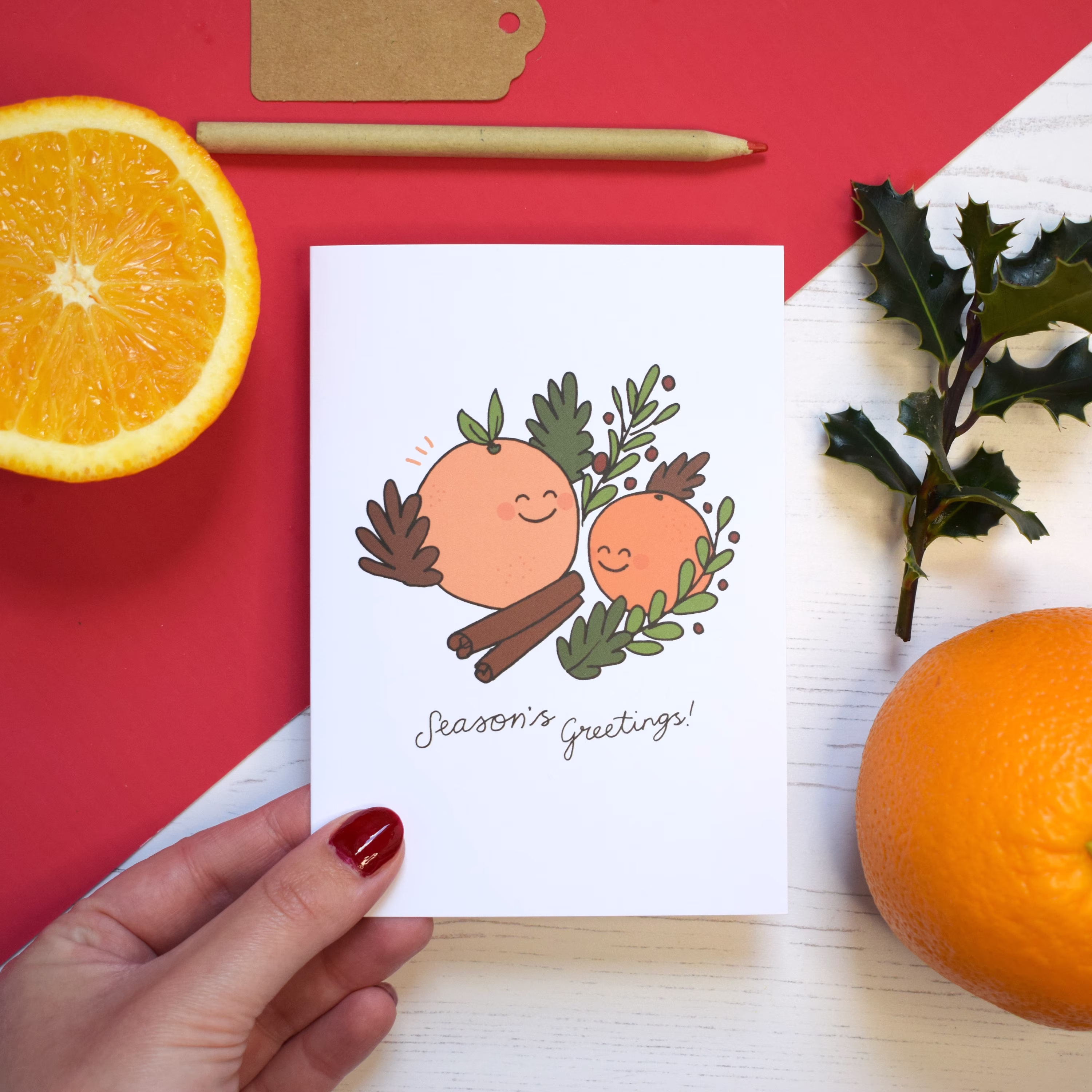 Season's Greetings Orange & Cinnamon Christmas Card